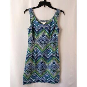 Laundry by Design Geometric Print Mini Dress Size 6 Blue Green Sleeveless Shift